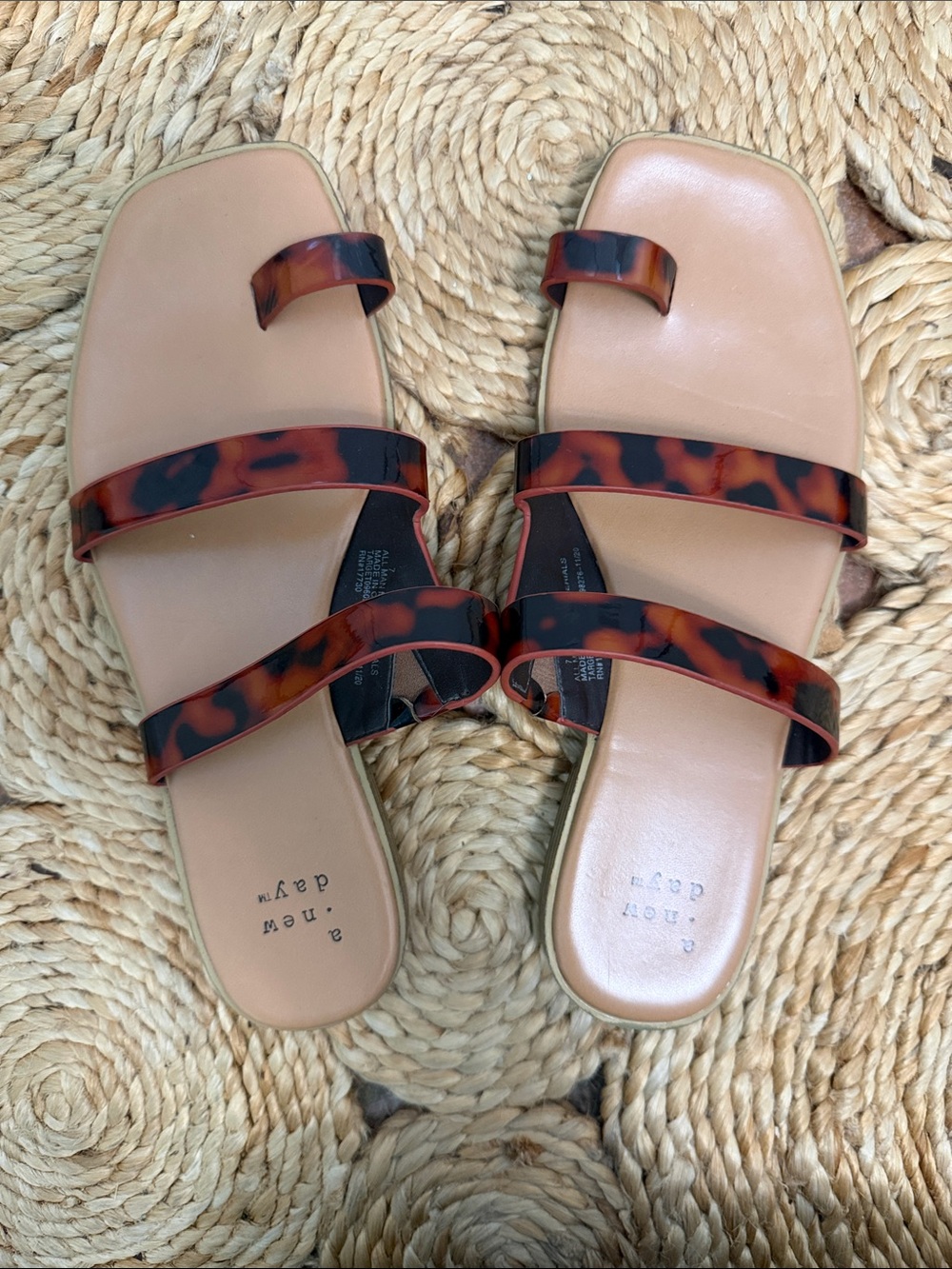 A New day Tan Slide Sandals with Tortoiseshell Straps